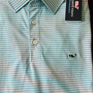 Vineyard Vines Men's Aqua and Pink Striped Polo